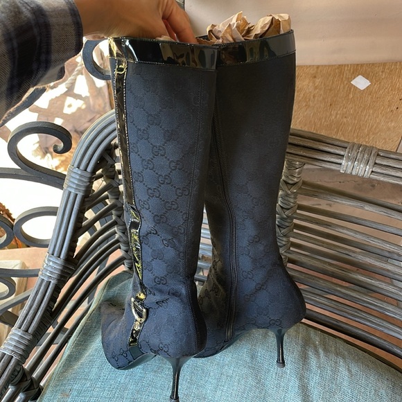 Gucci vintage GG monogram black cloth boots - Picture 10 of 16